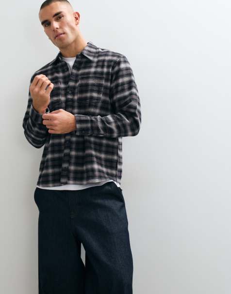 Hollister camisa de manga larga de franela cepillada a cuadros negros - view 1