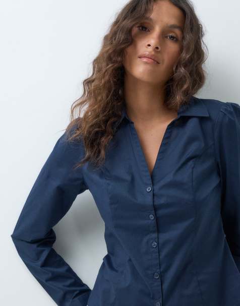 Hollister camisa entallada de manga larga con lazada en azul marino - view 1