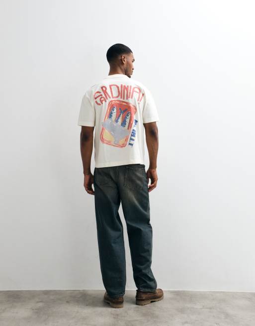 Hollister - Camiseta blanca de corte cuadrado con estampado