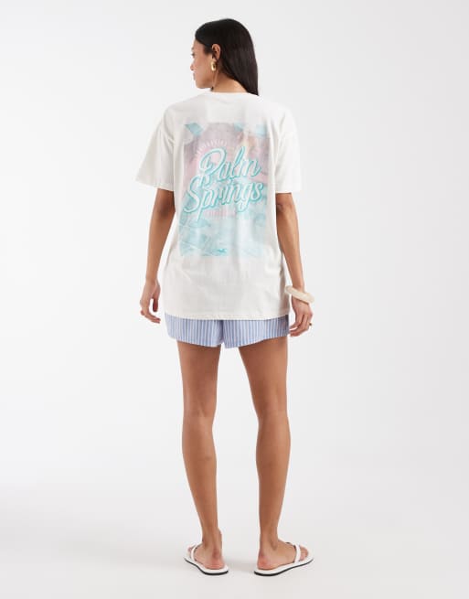 Hollister - Camiseta blanca extragrande con estampado gráfico "Poolside" en la espalda, 3 de 4