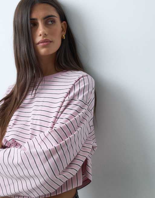 Hollister camiseta boxy de manga larga a rayas rosas, 2 de 4