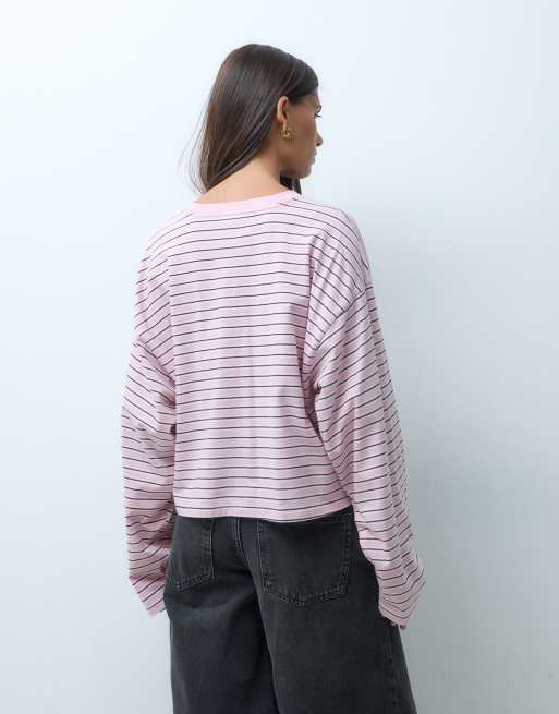 Hollister camiseta boxy de manga larga a rayas rosas, 4 de 4