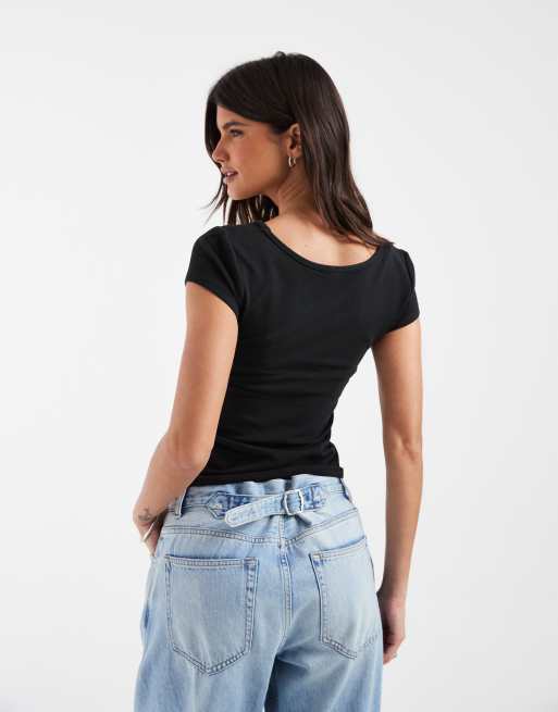 Hollister - camiseta con cuello ancho negra, 4 de 4