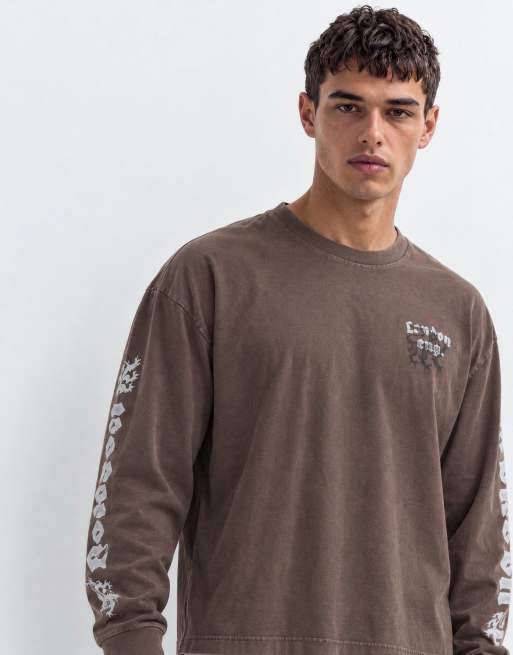 Hollister camiseta de manga larga con estampado en la espalda en marrón, 10 de 10