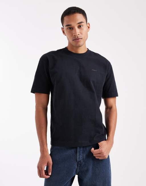 Hollister - Camiseta negra de manga corta y corte cuadrado extragrande con logo pequeño
