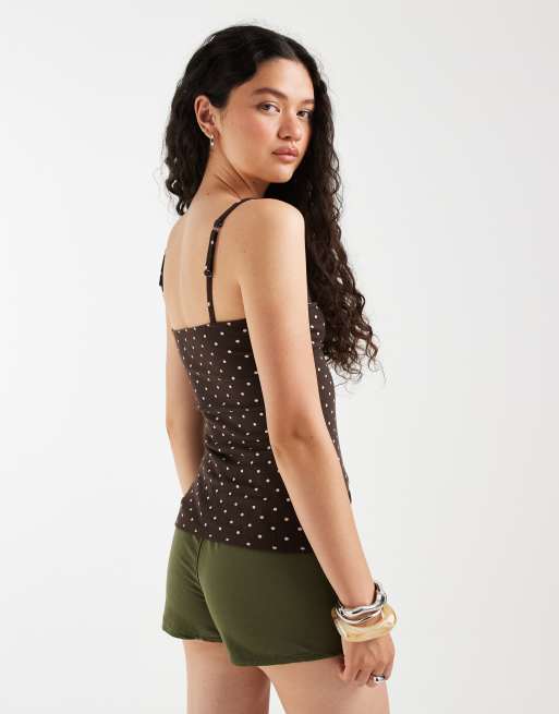 Hollister – Camisole in Braun mit Polka Dots und Spitzenbesatz, 3 von 4