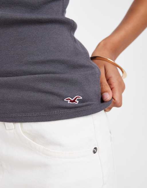 Hollister – Camisole-Oberteil in Dunkelgrau mit Spitzenborte, 3 von 4