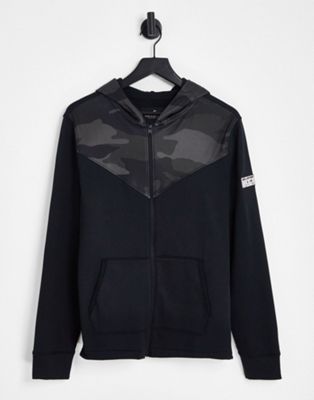 Hollister camo blocking sport full zip hoodie in black