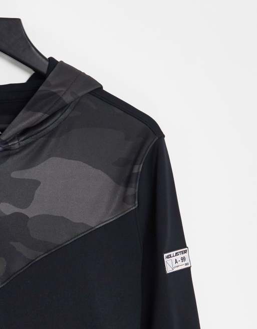 Hollister camo blocking sport full zip hoodie in black
