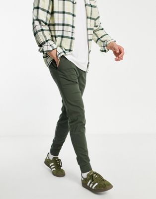 Hollister camo print skinny fit joggers in olive green