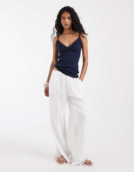 Hollister - Canottiera avvolgente in pizzo blu navy, 3 di 4