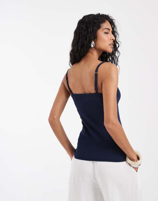 Hollister - Canottiera avvolgente in pizzo blu navy, 4 di 4