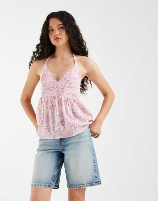 Hollister - Canottiera babydoll allacciata al collo rosa, 4 di 4