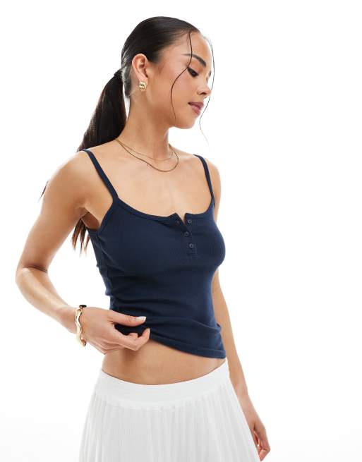 Hollister - Canottiera blu navy a coste