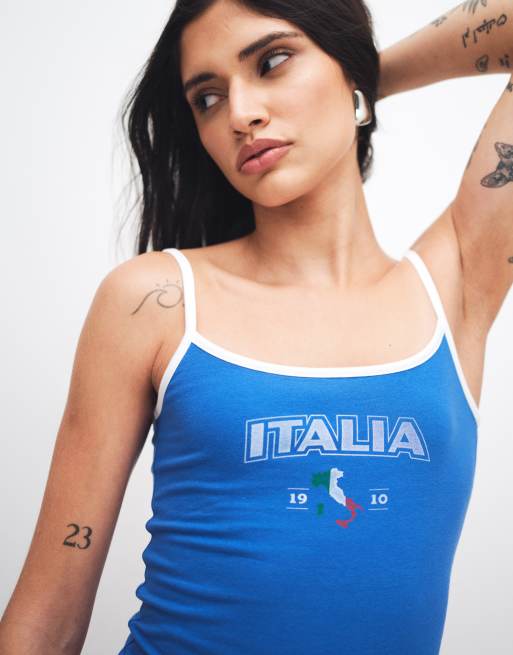 Hollister - Canottiera con stampa "Italy" stile calcio blu, 1 di 4