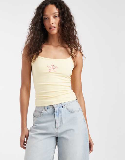 Hollister - Canottiera double-face gialla con stampa di fiore piccola