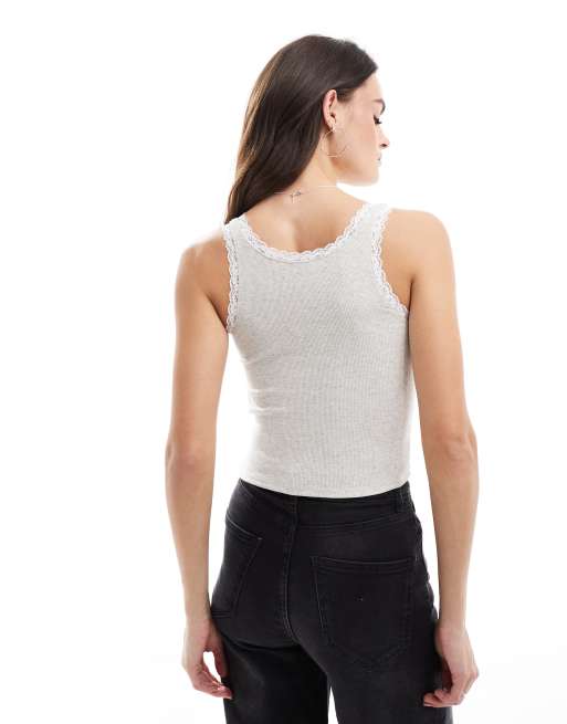 Hollister - Canottiera grigia con finiture in pizzo, 2 di 4