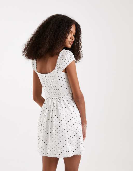 Hollister cap sleeve button through mini dress in white polka dot, 4 of 4