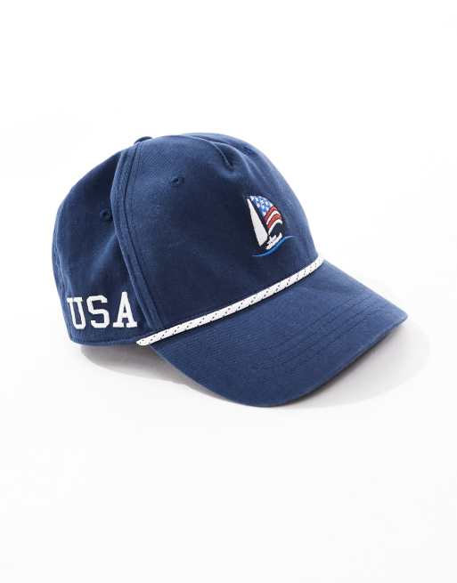 Hollister - Cappellino snapback con stampa USA blu navy, 2 di 3