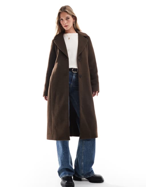 Hollister - Cappotto dad taglio lungo color cioccolato