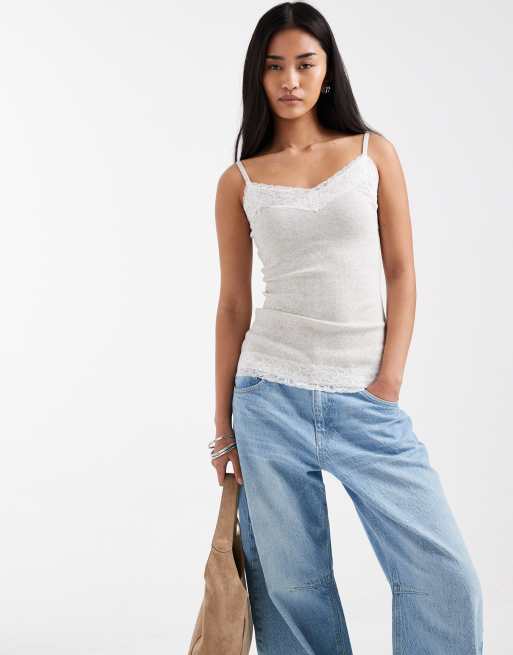 Hollister - Caraco ajusté style années 2000 à bordures dentelle - Gris