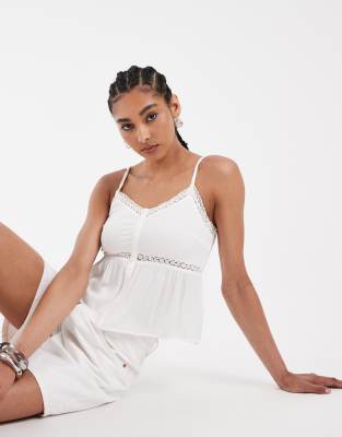 Caraco babydoll boutonné à col V - Blanc L