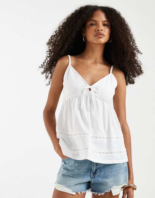 Hollister - Caraco smocké avec liens noués à l'avant - Écru, 2 de 4