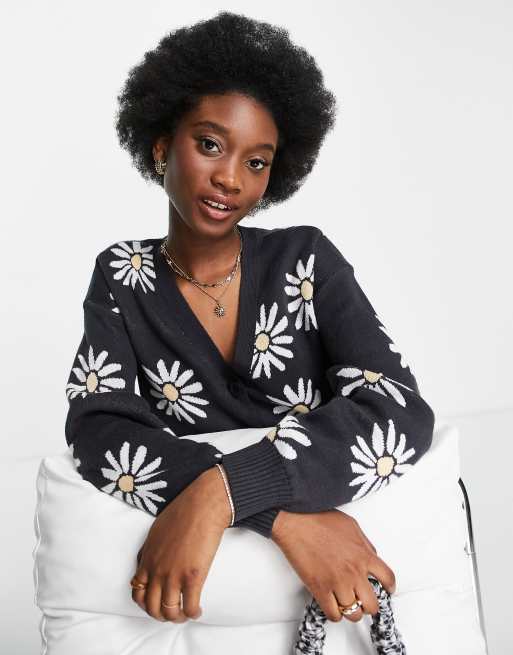 Black floral cardigan hot sale