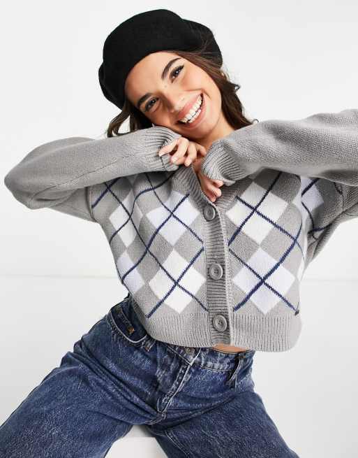 Hollister cardigan in grey argyle