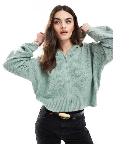 Hollister – Cardigan in Grün mit durchgehendem Reißverschluss - view 1
