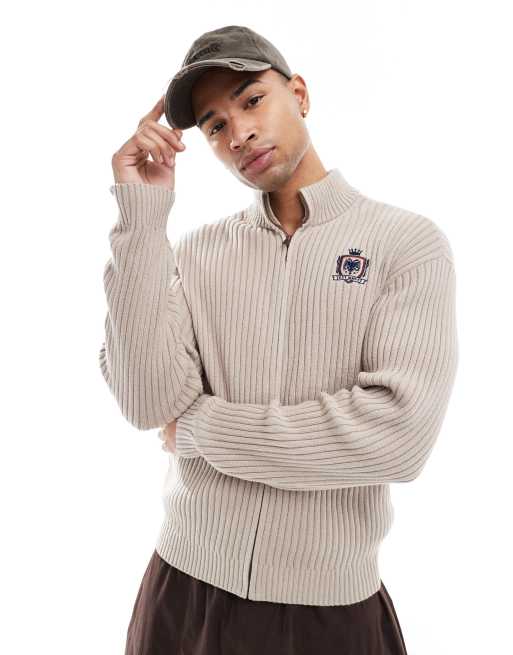 Hollister - Cardigan in maglia beige con zip