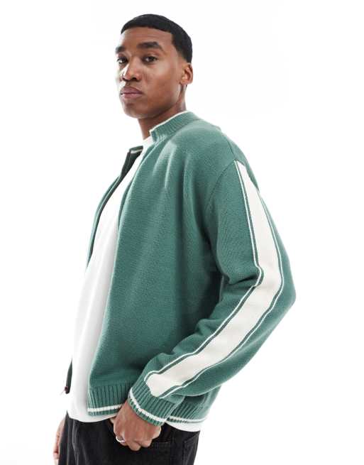 Hollister - Cardigan in maglia kaki con pannello a contrasto sulle maniche e zip