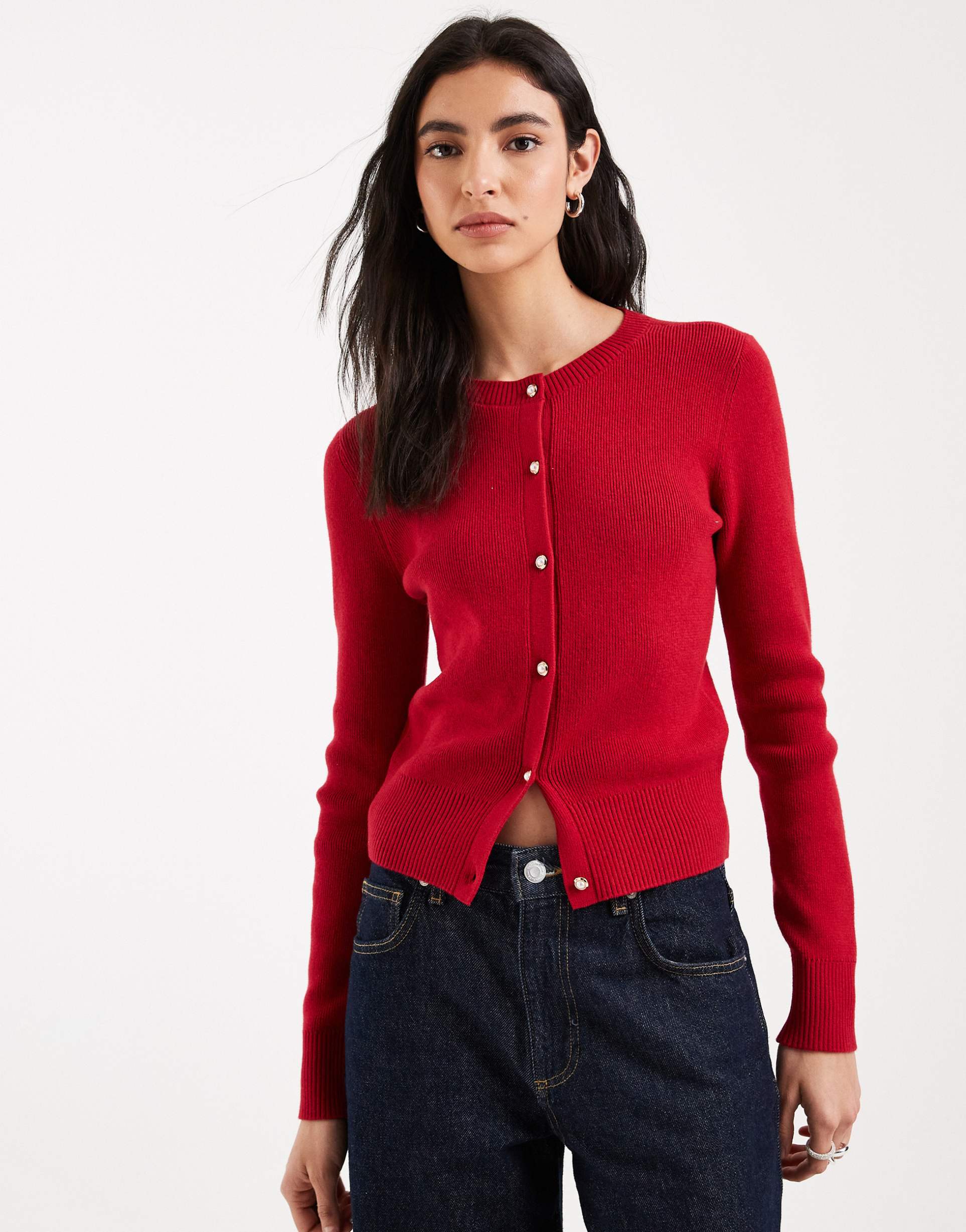 hollister cardigan with gold buttons in red