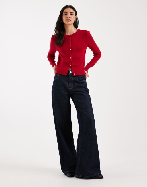 Hollister cardigan with gold buttons in red, 4 of 4