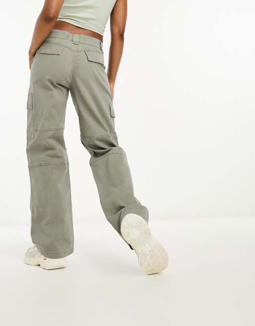 Hollister Women's Khaki Mid Rise Baggy Drawstring Cargo Pants Trousers  34x29