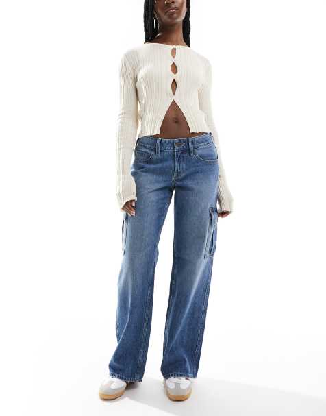 Hollister - Cargojeans met lage taille in blauw - view 1