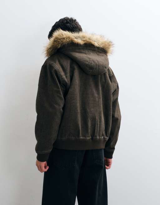 Hollister cazadora bomber con capucha gruesa en marrón lavado, 5 de 5