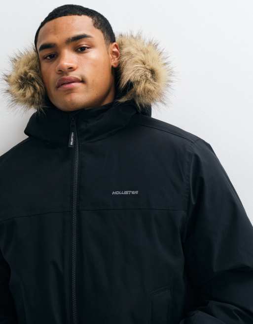 Hollister cazadora bomber extragrande con capucha con ribete de pelo en negro, 5 de 5