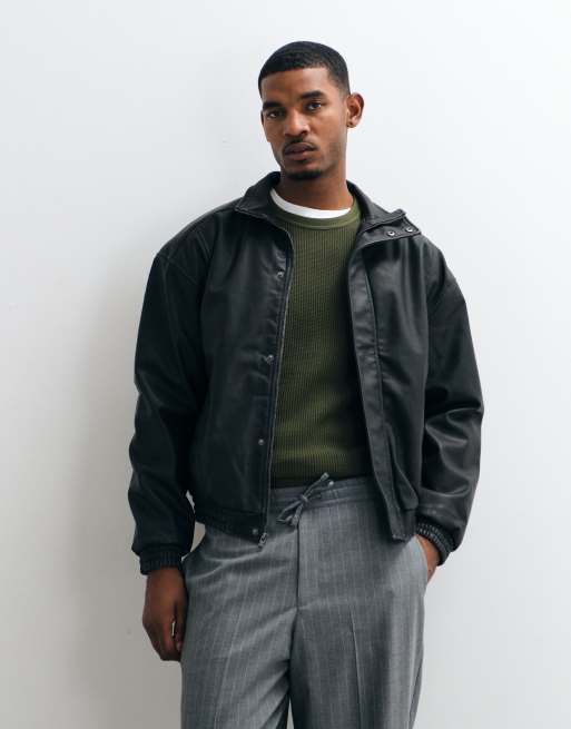 Hollister - cazadora bomber extragrande de piel sintética negra, 2 de 5
