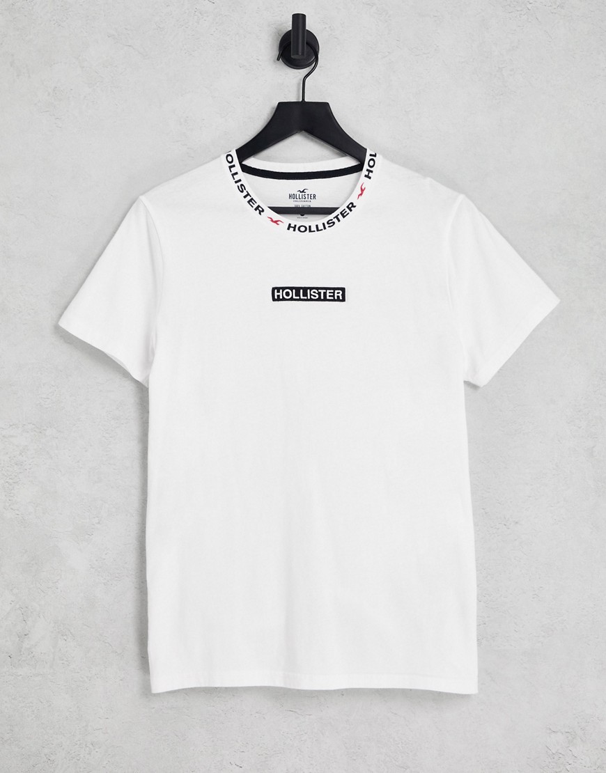 Hollister center and tape logo color block T-shirt in white/black