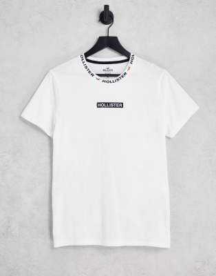 Hollister Hollister central and tape logo colourblock t-shirt in white/black
