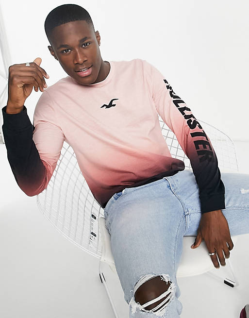 Hollister central & arm logo long sleeve top in pink