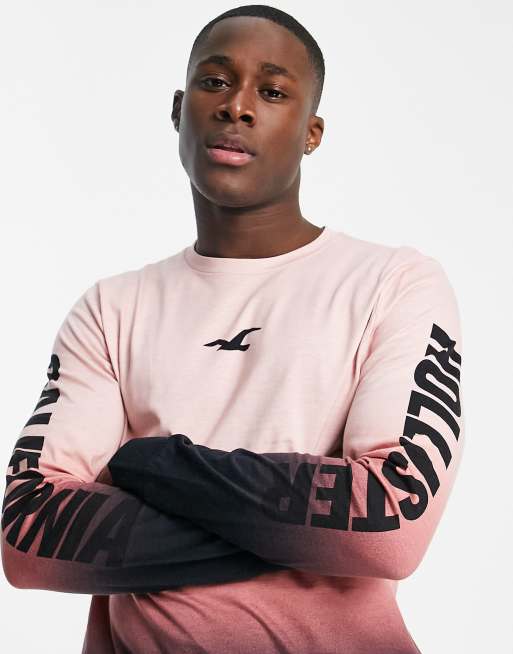 Hollister central & arm logo long sleeve top in pink