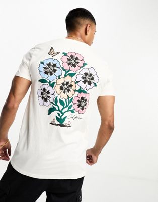 Hollister central front and back floral print logo t-shirt in white