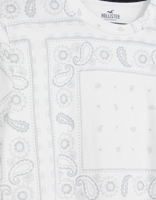 Hollister central logo all over paisley bandana print t shirt in white