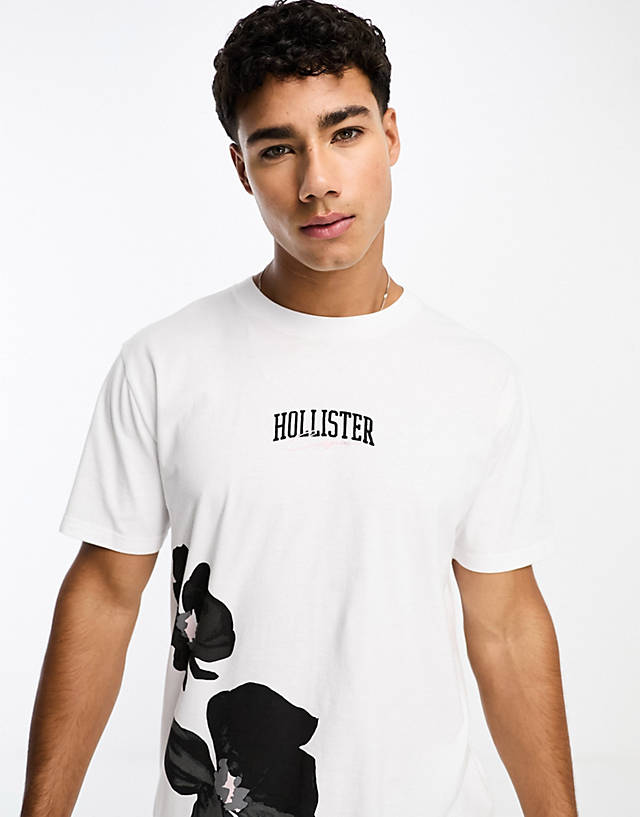 Hollister - central logo floral print t-shirt in white