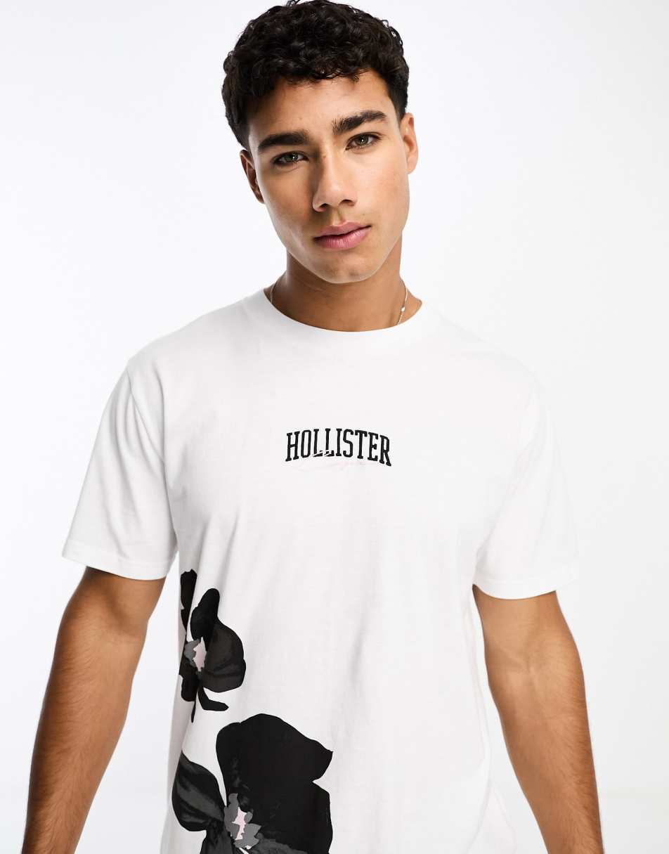 Hollister central logo floral print t-shirt in white