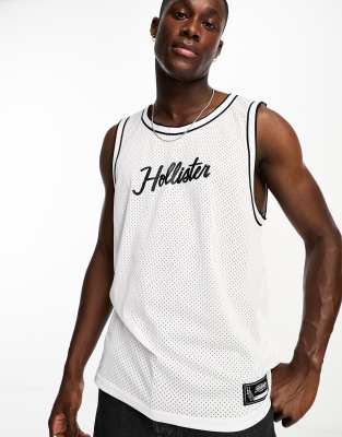 Hollister central logo mesh vest in white