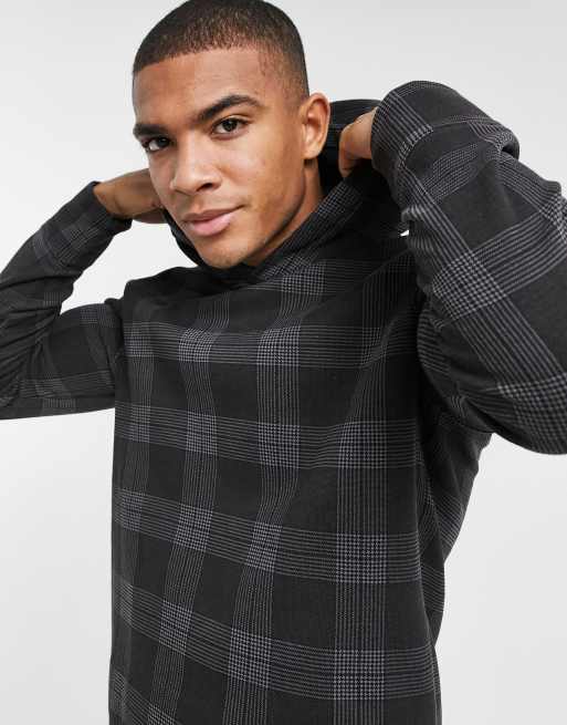 Hollister central logo plaid print hoodie in black ASOS