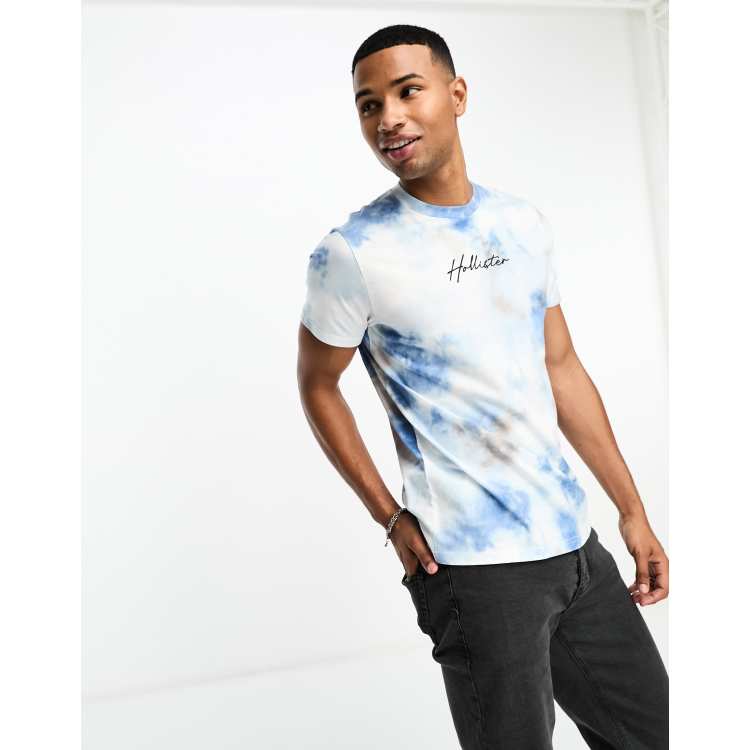 Hollister central logo tie dye wash t shirt in blue tan ASOS